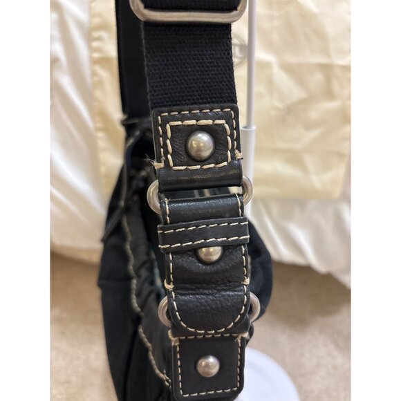 Fossil Black Canvas & Faux Leather Shoulder Bag With Adjustable Strap - Picture 13 of 16